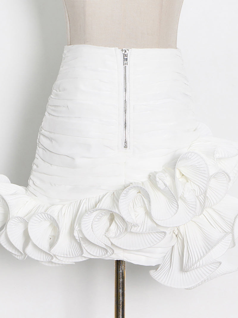 Asymmetrical Hem High Waist Ruffle Fold Pleated Skirts