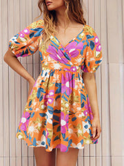 Fashion V Neck Print Beach Dress