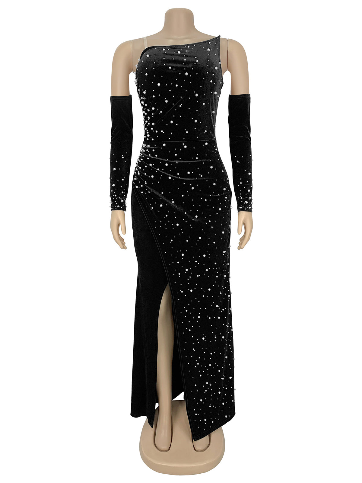 Sexy Off Shoulder Beading Slit Maxi Dress Gown
