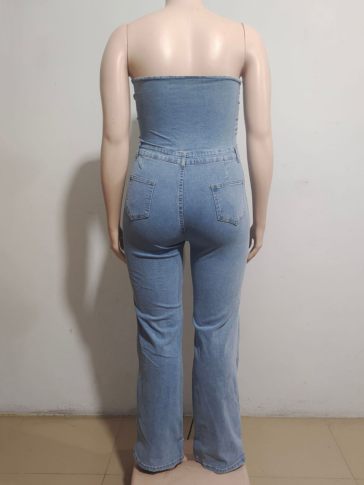 Casual High Waist Cargo Denim Jumpsuit