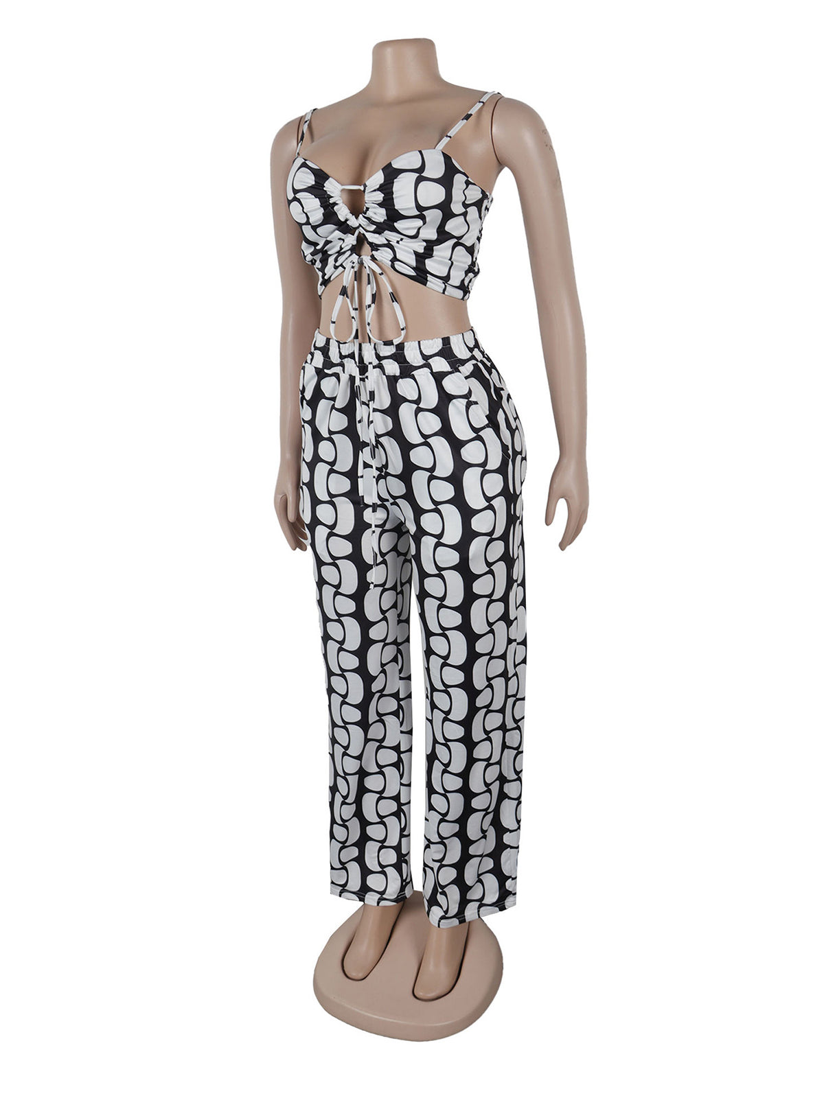 Casual Print Bandage Crop Top and Pant Sets