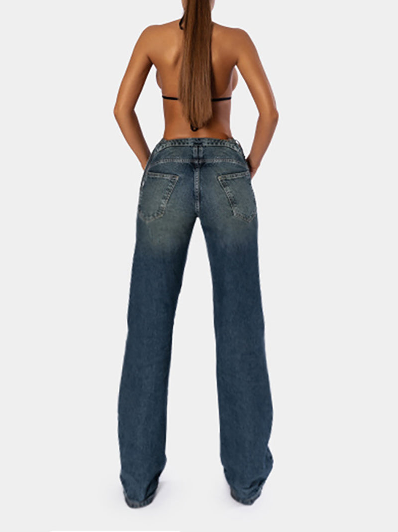 Fashion Hollow out Straight Jeans