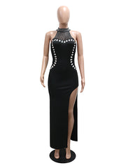 Sexy Sleeveless Rhinestone Slim Split Party Club Dress