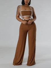 Sexy Crop Tops Skinny Straps Flared Pants Set Jumpsuits