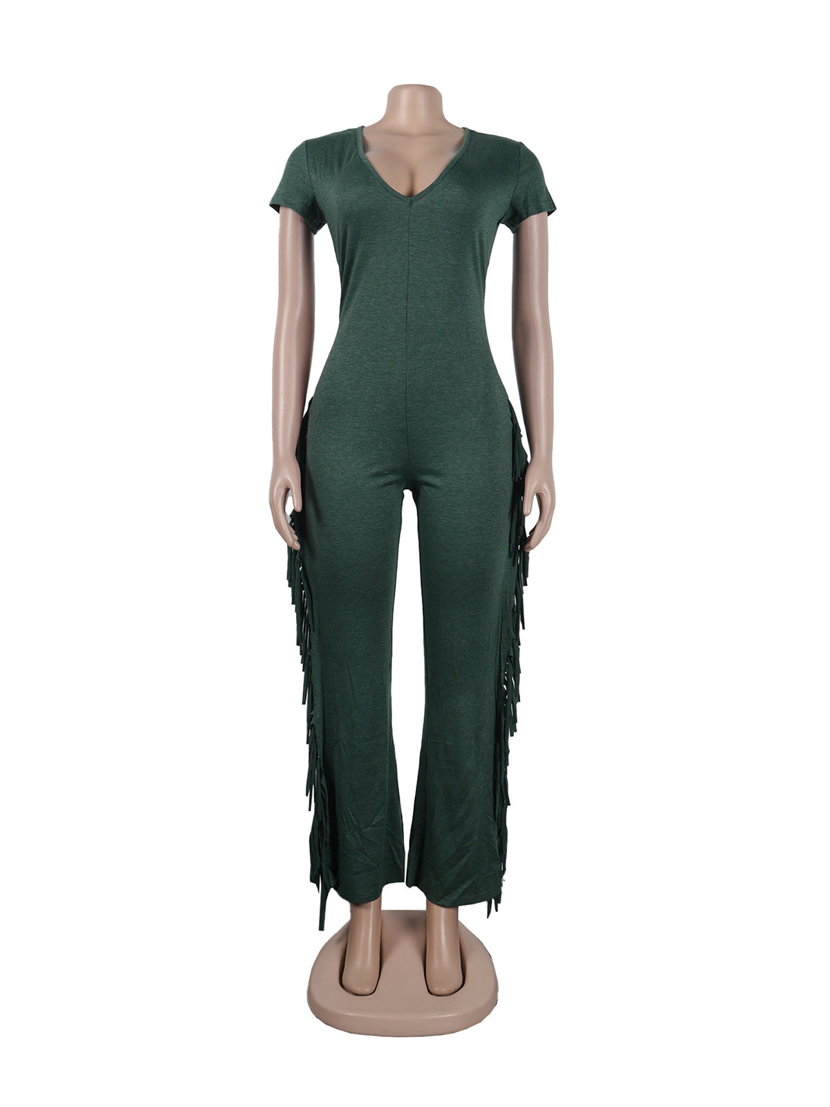 Sexy V Neck Slim Fringe Jumpsuit