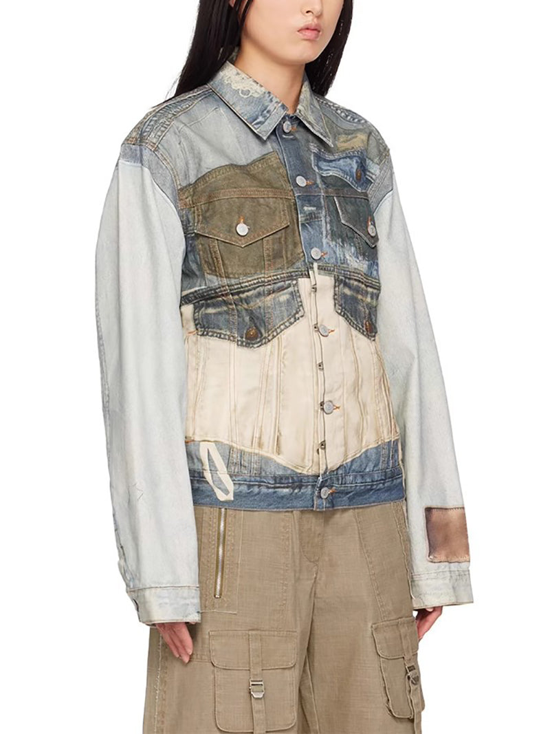 Casual Irregular Printed Denim Jacket