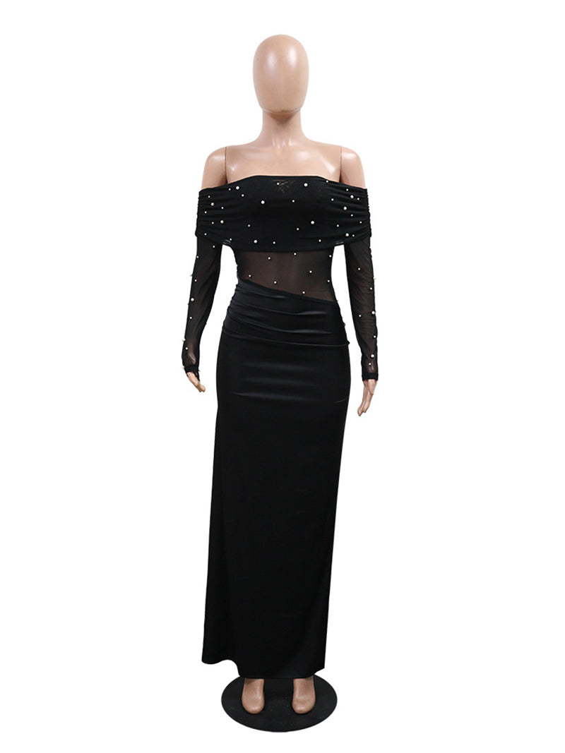 Sexy Strapless Side Slit Slim Maxi Dress