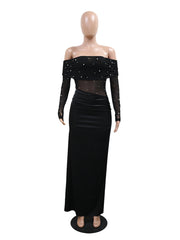 Sexy Strapless Side Slit Slim Maxi Dress