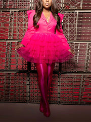 Sexy Gauze Patchwork Party Club Shirt Dress