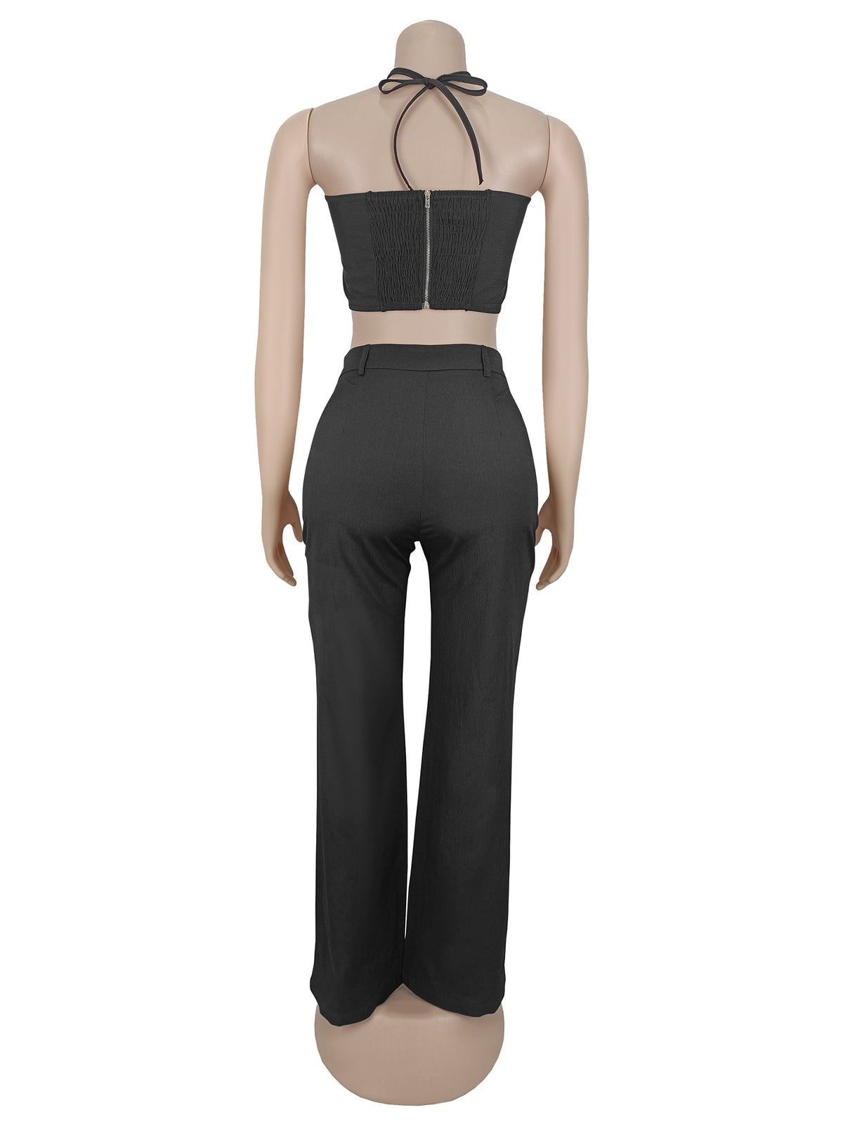 Sexy Backless Crop Top and Wide Leg Pants 2-Piece Sets