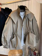 High Collar Drawstring Zip Jacket