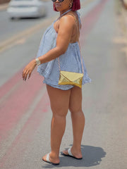 Casual Striped Halter Top Shorts Two Piece Set