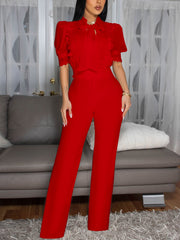 Elegant Lace Patchwork Tied-Neck Jumpsuit