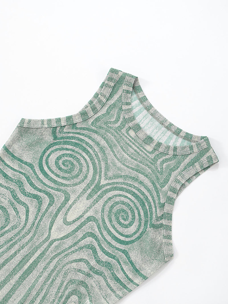 Sexy Print Sheer Mesh Sleeveless Two Piece Set