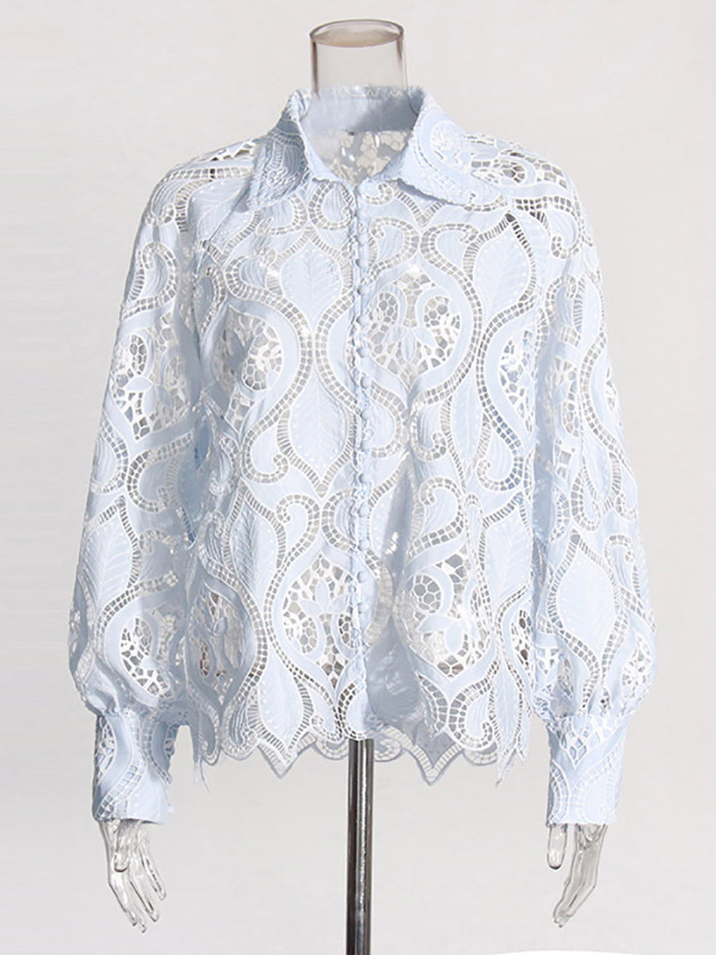 Hollow Out Embroidery Loose Casual Blouse