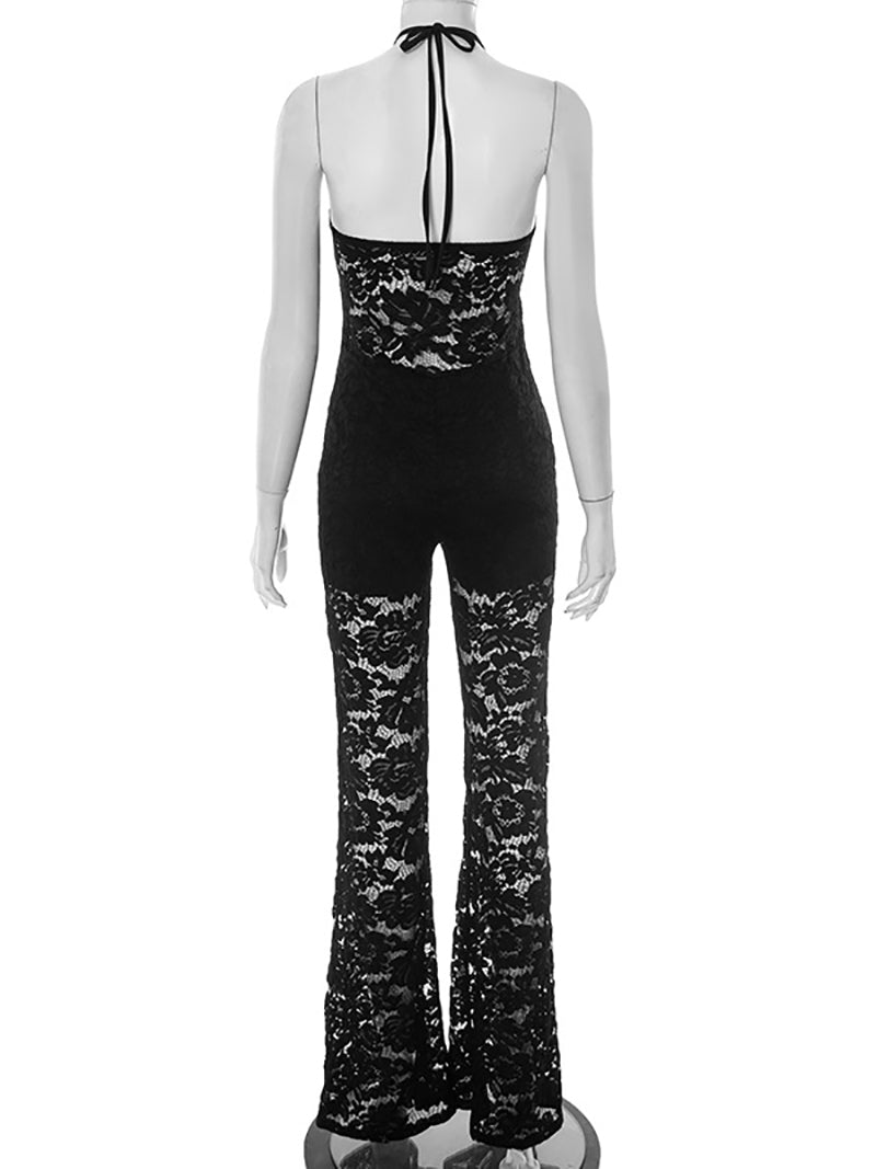 Sexy Halter Ruffle Backless Club Jumpsuits
