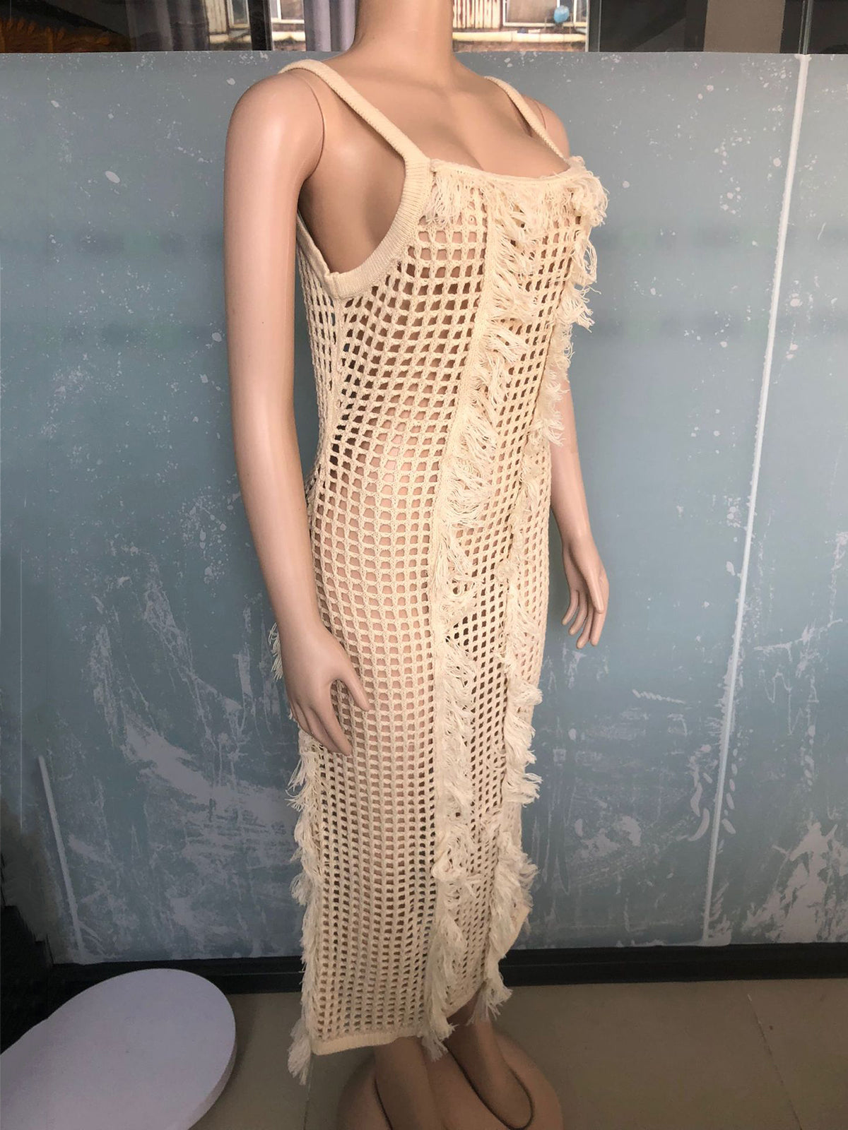 Casual Knit See-through Tassels Beach Dress