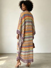 Bohemian Fringed Cape Maxi Dress-boutique