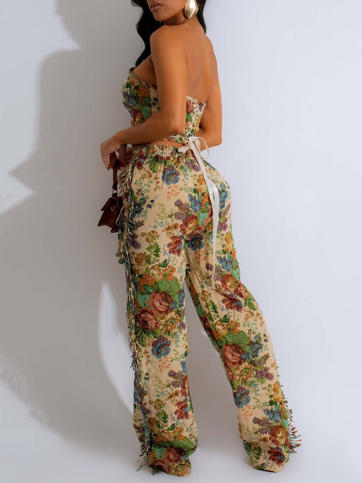 Newest Floral Tapestry Crop Top and Pants Set