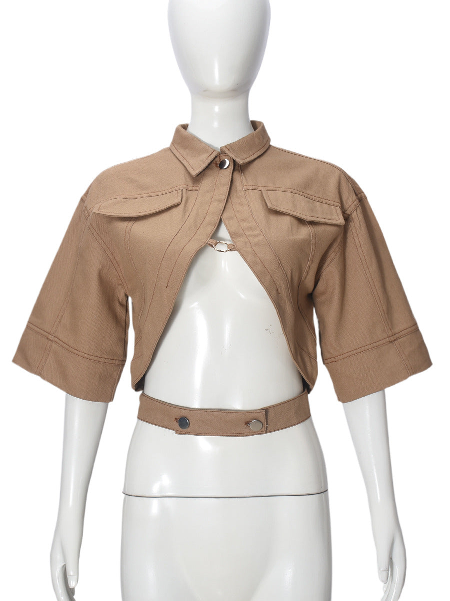 Sexy Short Sleeve Casual Cropped Jacket