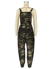 Camouflage Printed Overalls Sleeveless Baggy Jumpsuits