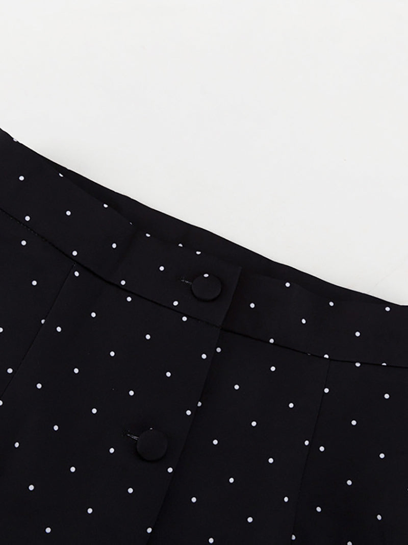 Polka Dot Print Slim Shirt High Waist Midi Skirt Set