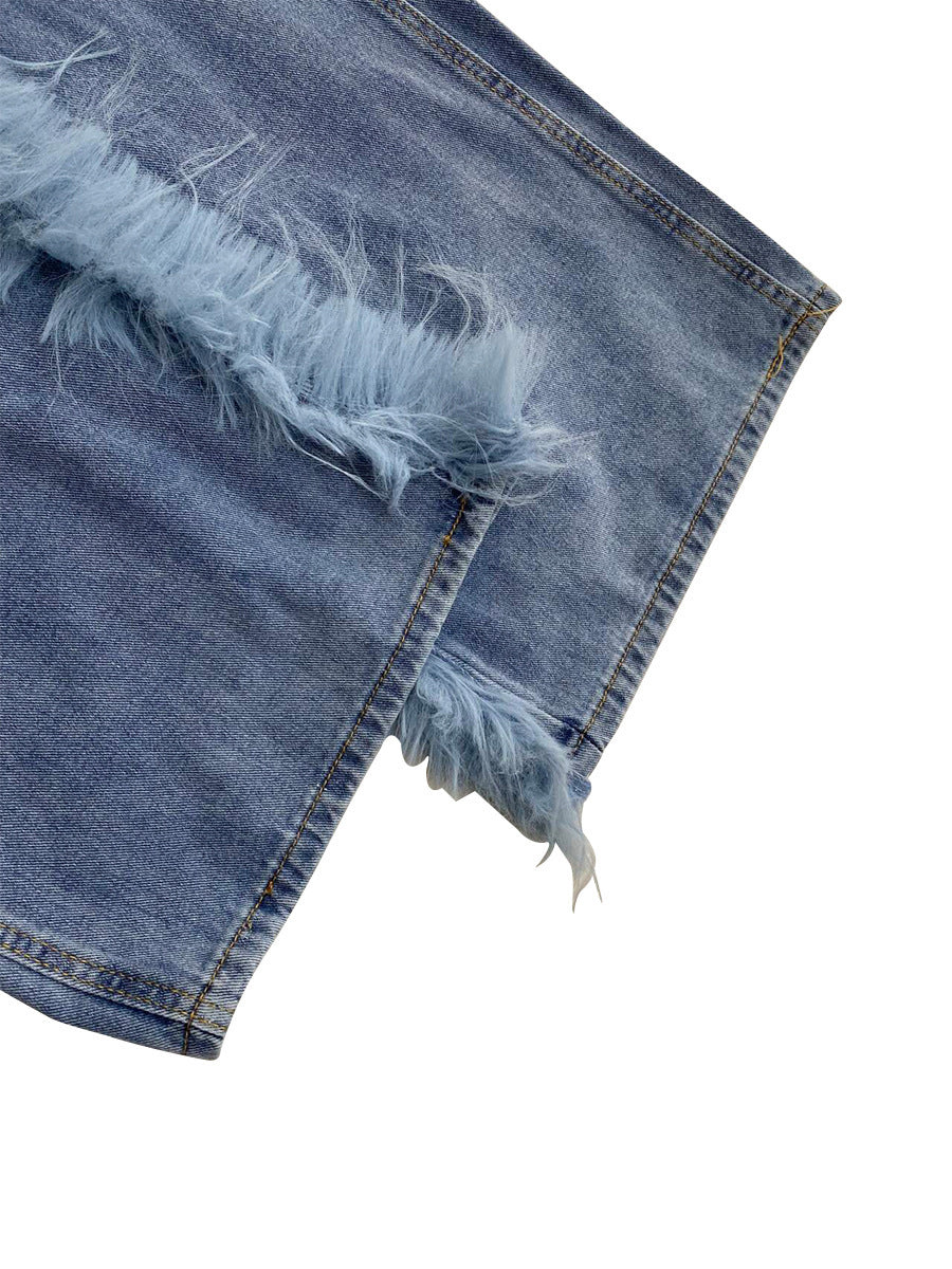 Fashion Creative Plush Straight Jeans