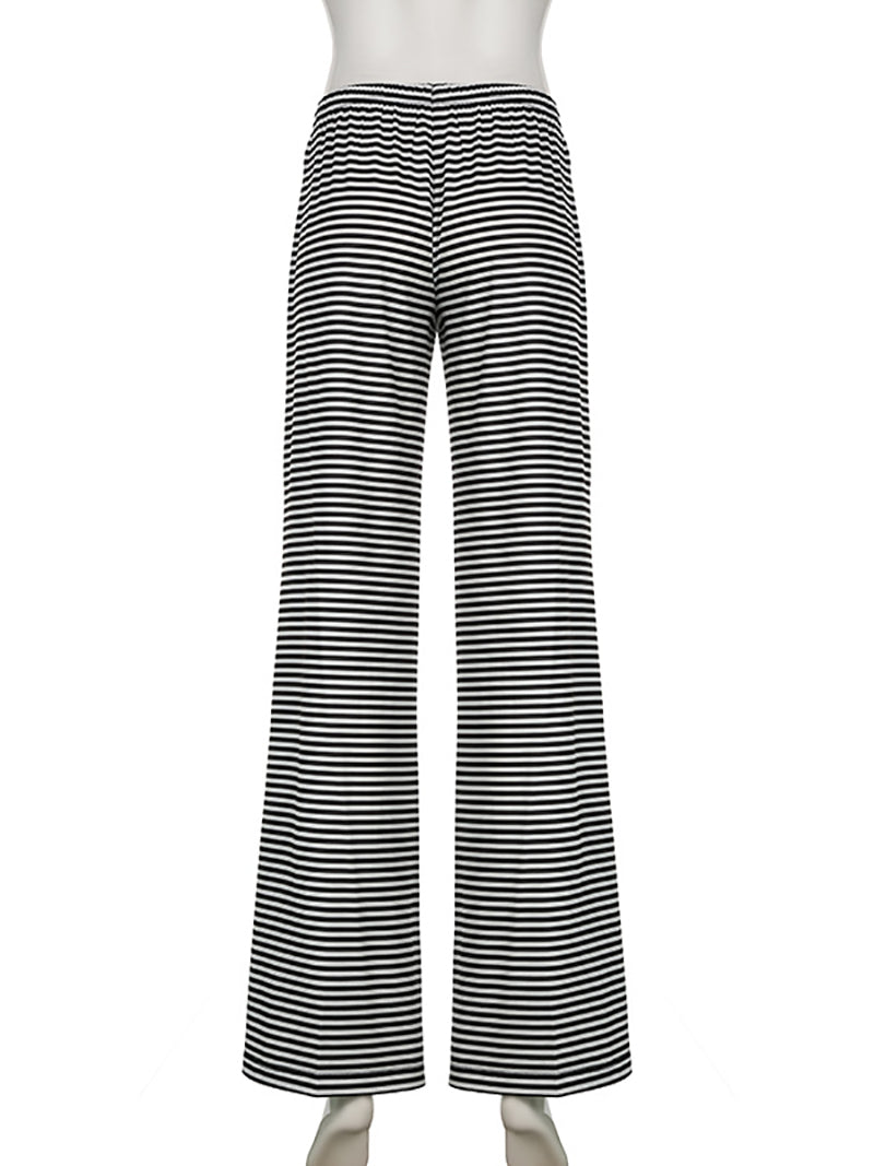 Loose Casual Drawstring Striped Straight Pants