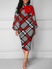 Fashion Print Lantern Sleeve Package hip Dress