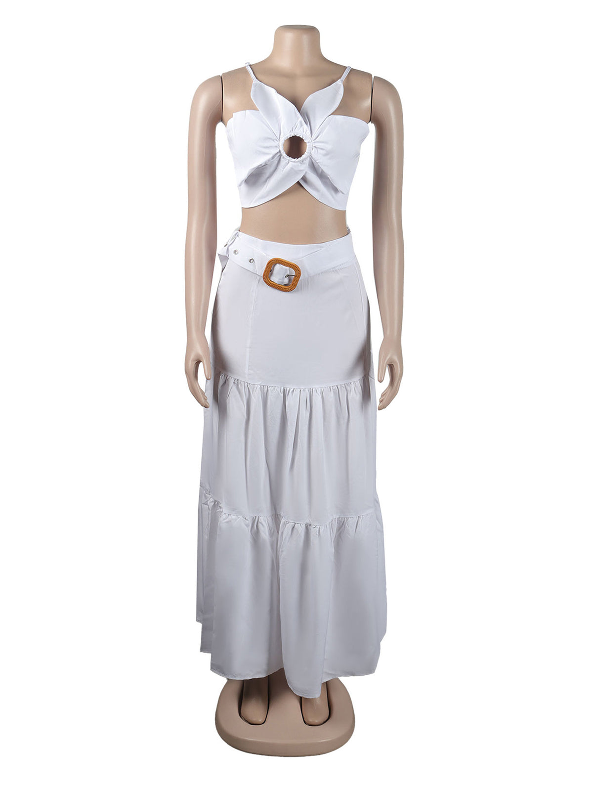 Flower Shape Tie-Up Tiered Maxi Skirt Matching Set