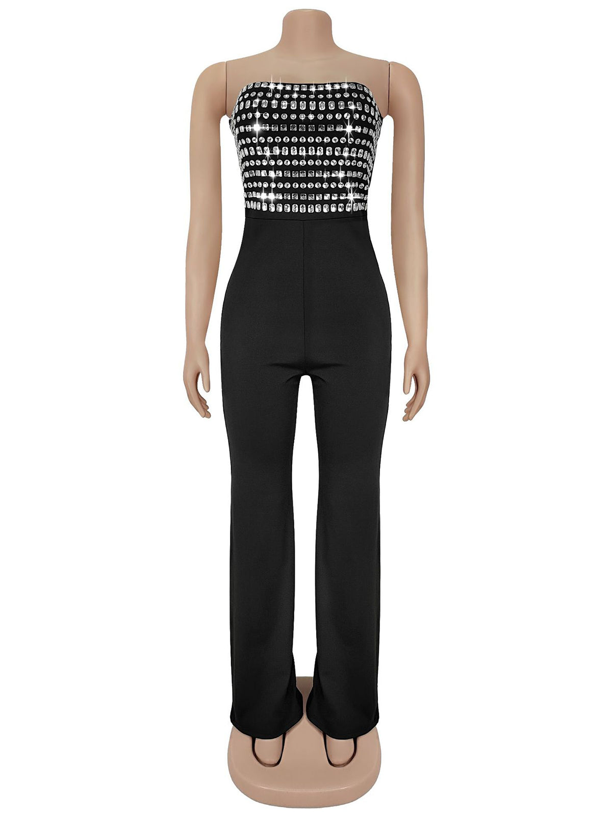 Fashion Rhinestone Slim Strapless Jumpsuit