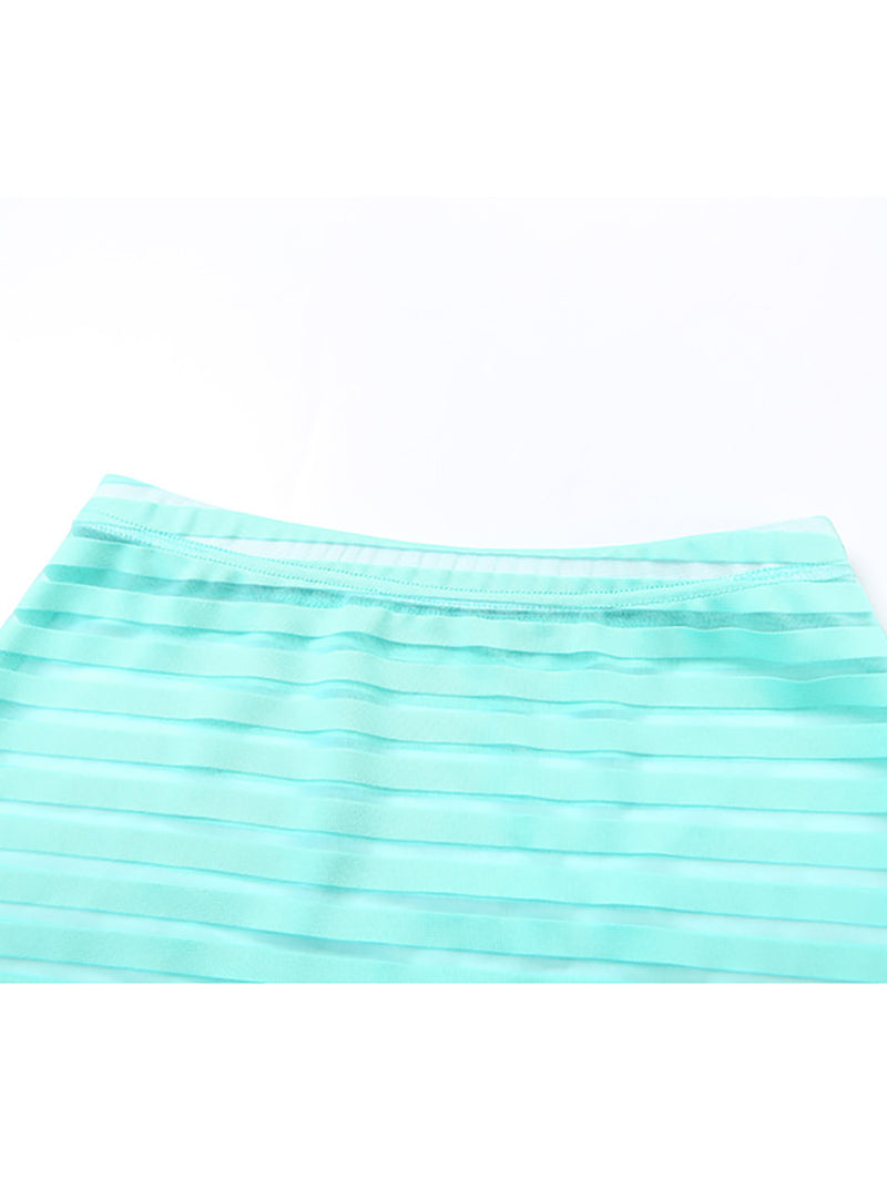 Striped High Collar Bodysuit Maxi Skirt Two Piece