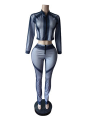 Casual Print Long Sleeve Crop Top And Pants Sets
