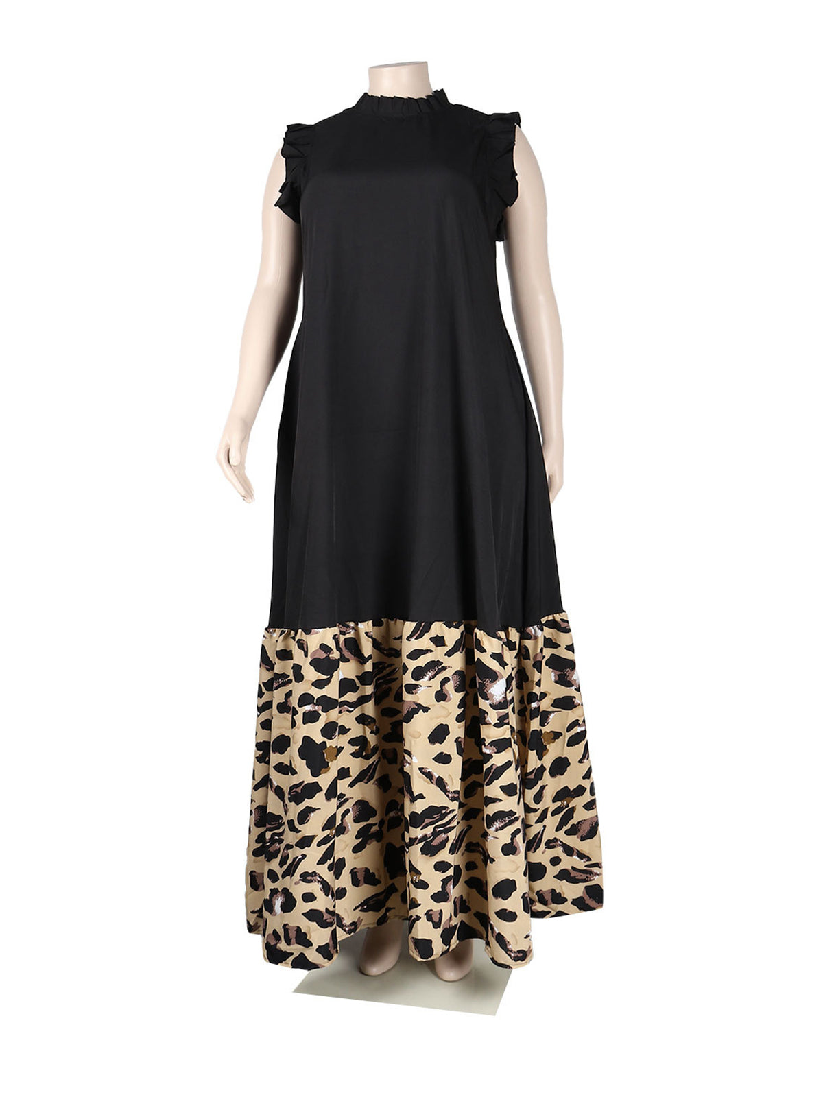 Fashion Leopard Print Patchwork Loose Maxi Dress
