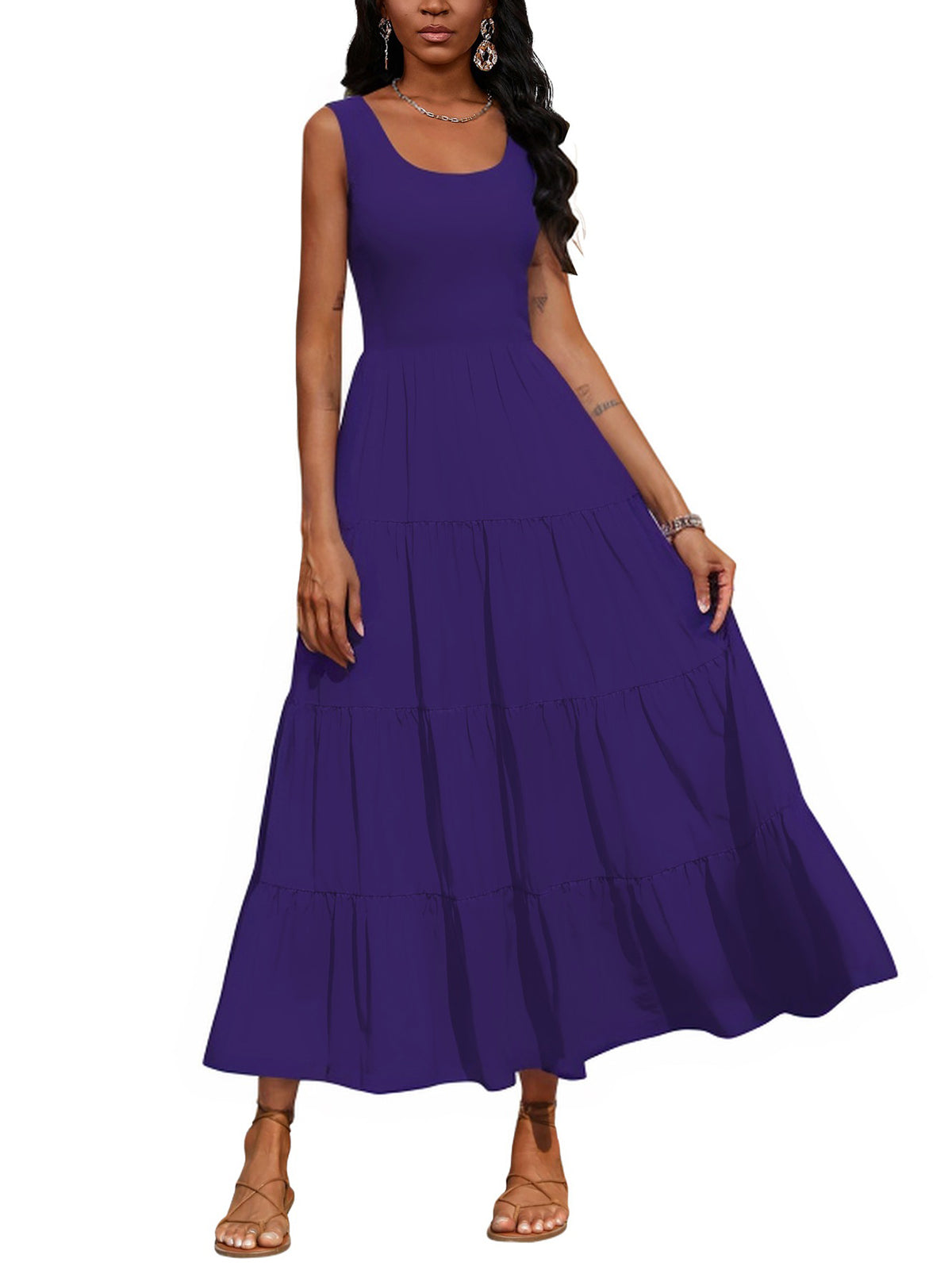 Casual Sleeveless High Waist Tiered Maxi Dress
