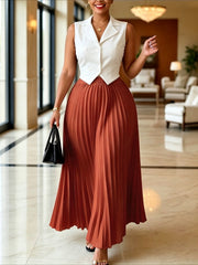 Sleeveless Vest and Pleated Maxi Skirt Set