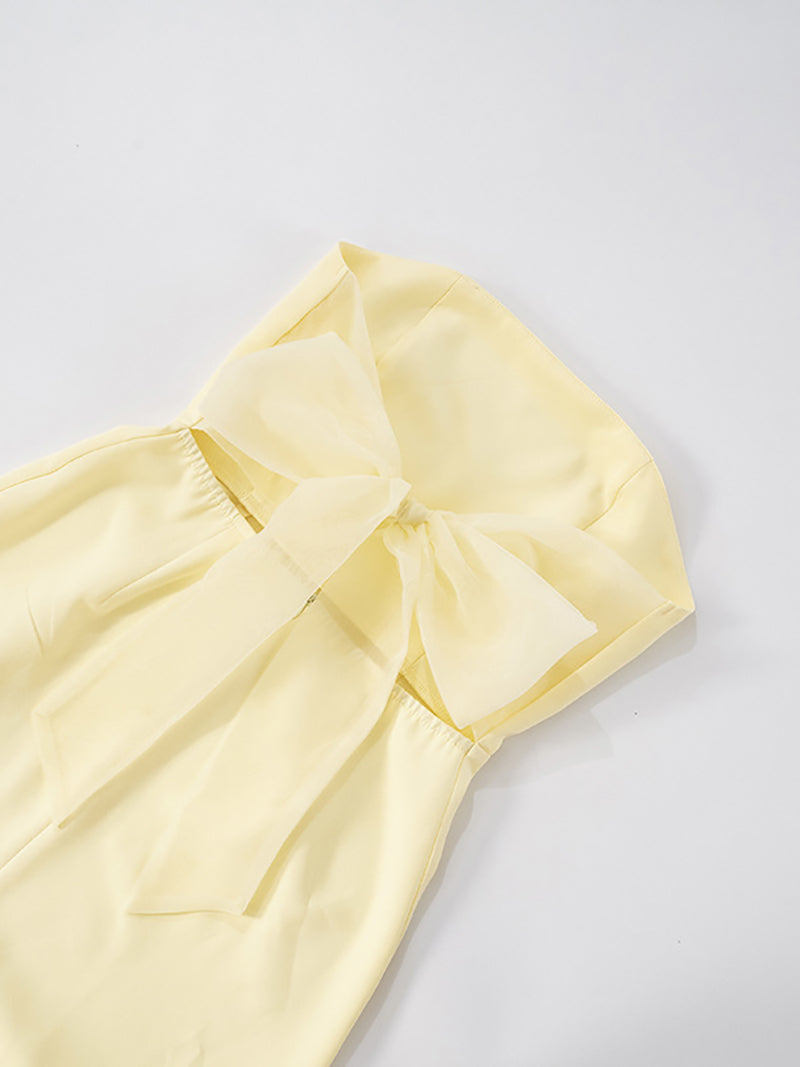 Sexy Strapless Backless Bow Hem Ruffle Maxi Dress