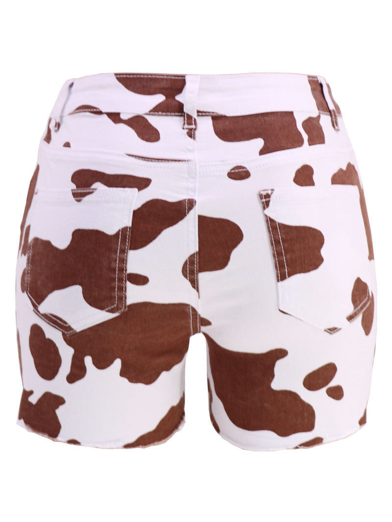 Casual Cow Print Cute Denim Shorts