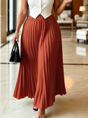 Pleated High Waist Maxi Skirt