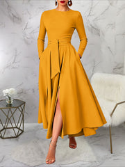 Women's Tie Waist Split Hem Maxi Dress