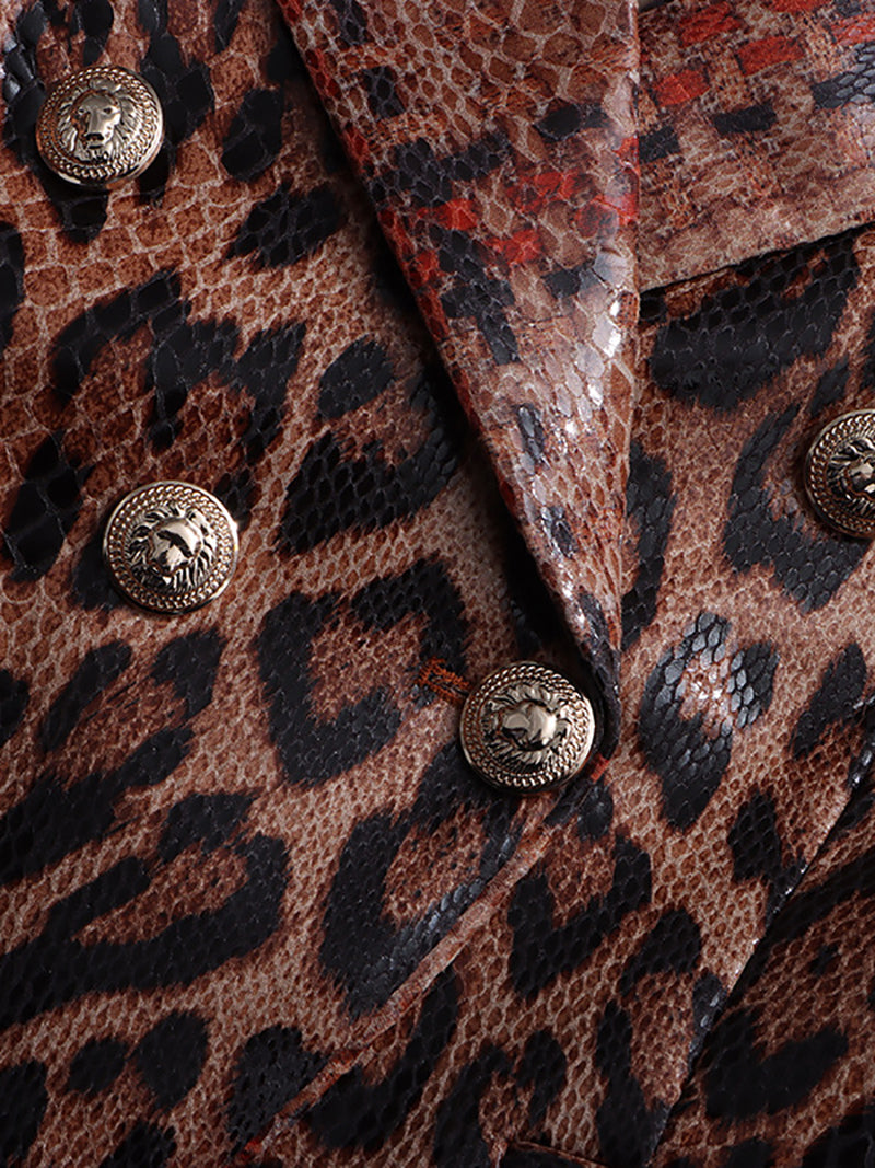 Vintage Leopard Print Sequin Slim Blazer