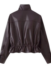 Stand Collar Faux Leather Moto Jacket -botique