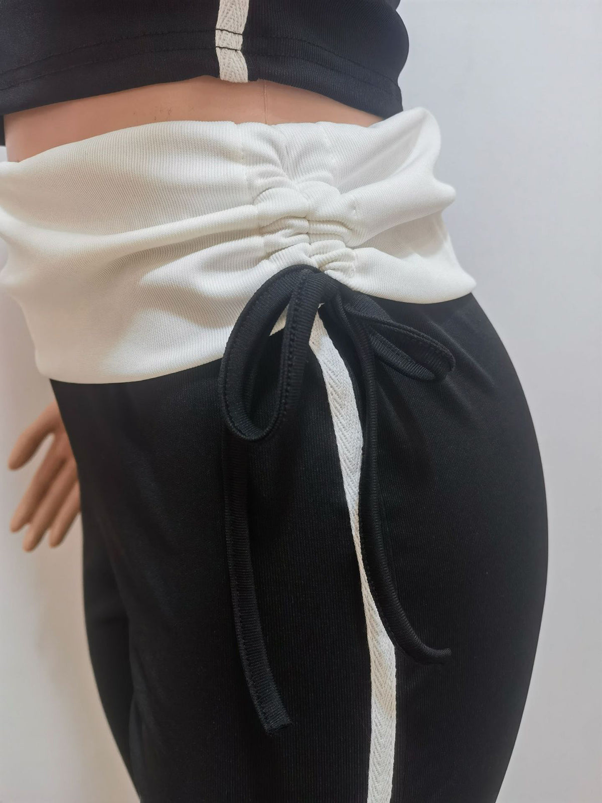 Casual Ribbed Patchwork Crop Vest Drawstring Pants Set