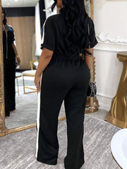 Casual V-neck Short Sleeve Zipper Jumpsuit