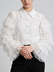 Fashion Ruffle Patchwork Lace Blouse