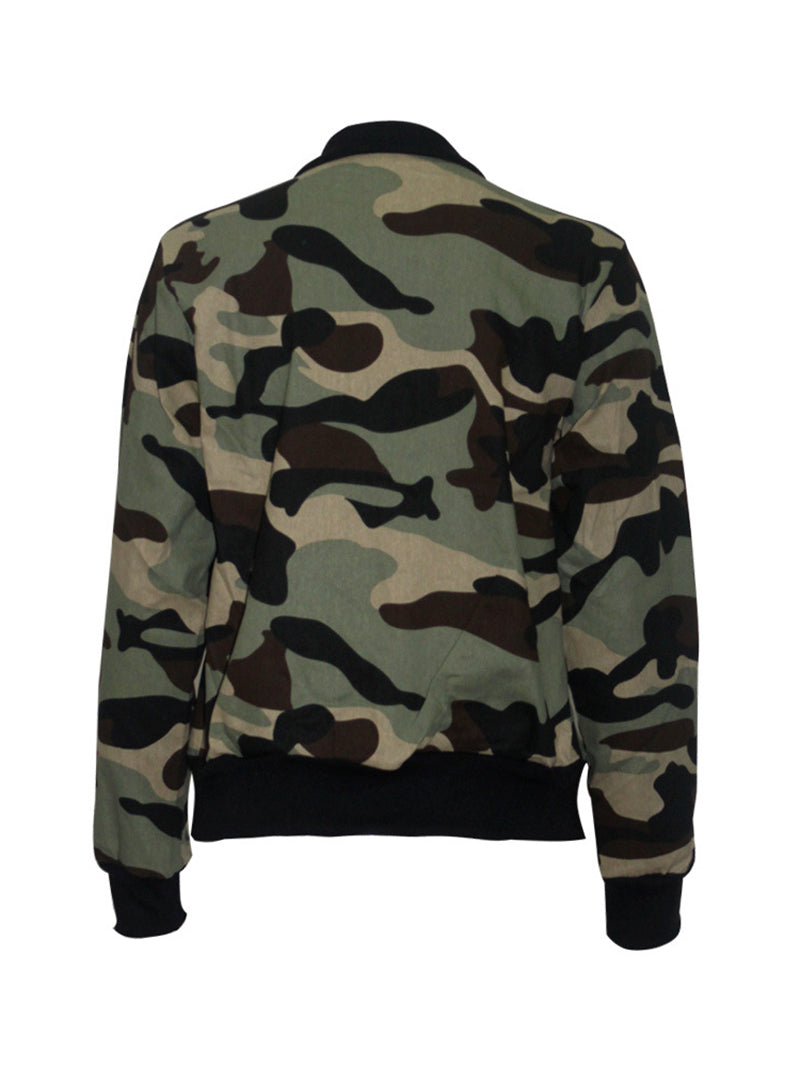 Camo Print Jacket Casual Zip Long Sleeve Coats