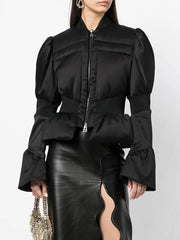 Padded Satin Down Peplum Jacket Coat