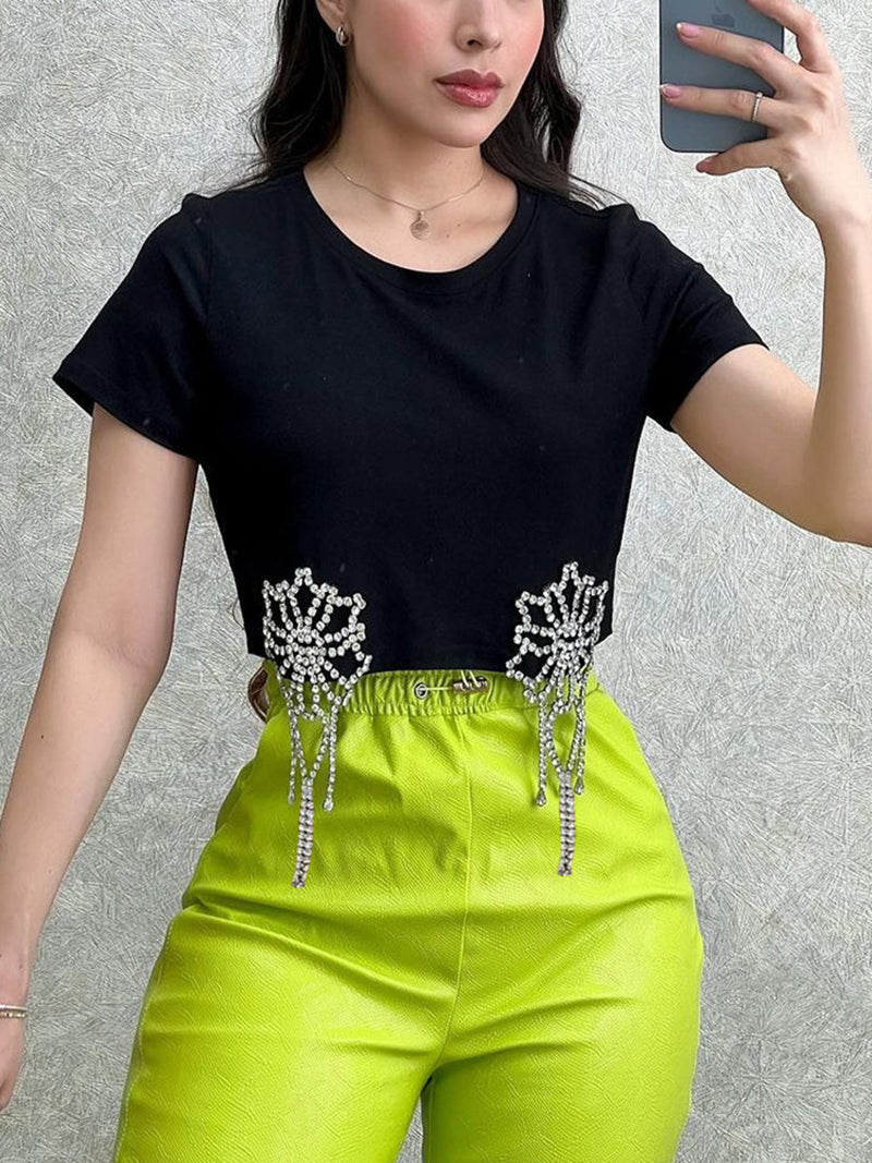 Casual Round Neck Crop T-shirt