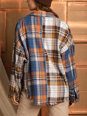 Casual Patchwork Button Loose Plaid Shirt