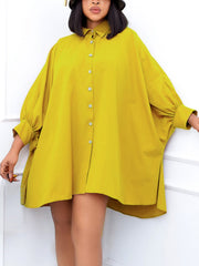 Elegant Bubble Sleeves Loose Shirt Dress